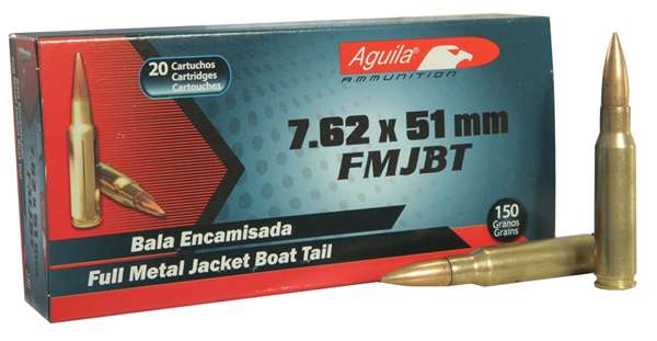 Aguila 1E762110 Rifle  7.62x51mm NATO 150 gr Full Metal Jacket Boat Tail (FMJBT) 20 Bx/ 25 Cs