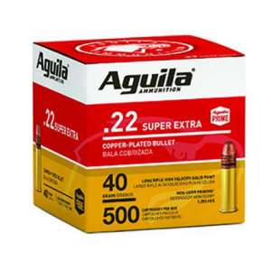 Aguila 1B221115 Standard High Velocity 22 LR 40 gr Copper-Plated Solid Point 500 Bx/ 4 Cs