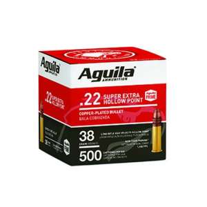 Aguila 1B221118 Standard High Velocity 22 LR 38 gr Copper-Plated Hollow Point 500 Bx/4 Cs