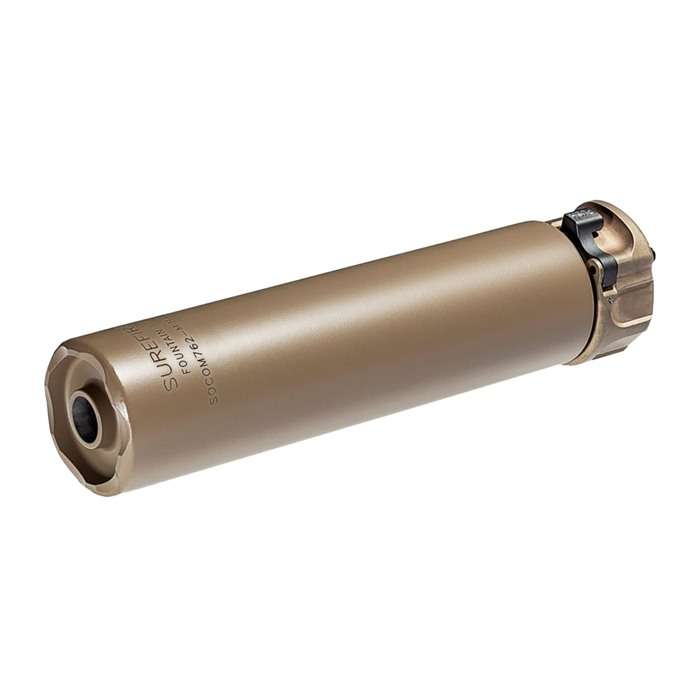 2ND GEN SOCOM SUPPRESSOR, HIGH TEMPERATURE ALLOY CONSTRUCTION, FOR USE WITH 7.62 CALIBER AMMUNITION, DARK EARTH FINISH