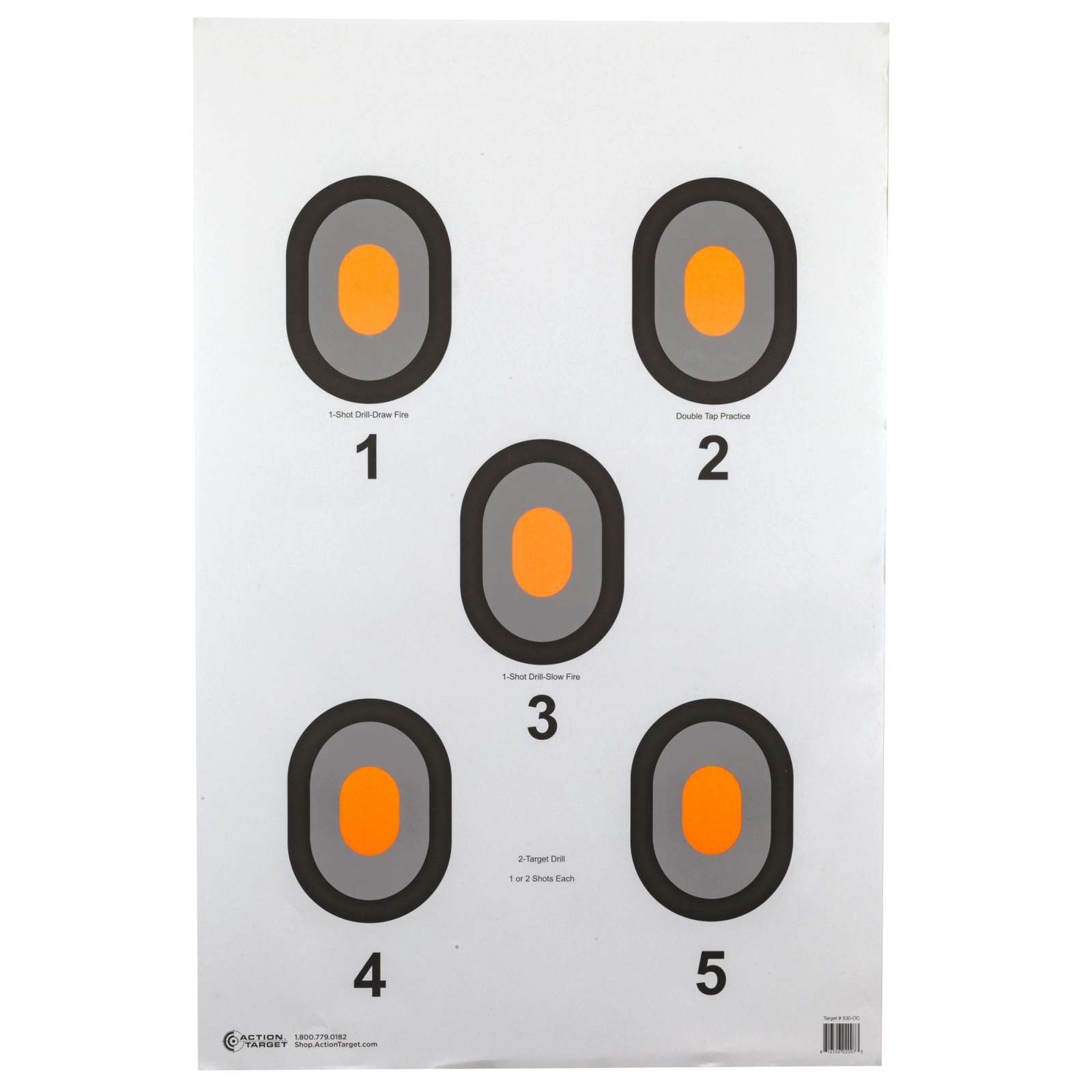 Action Target 530OC100 5 Bull's Eye Target Orange Center Bullseye Paper Target 23" x 35" 100 Per Box