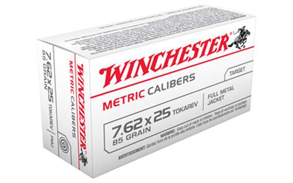 Winchester Ammo MC762TOK USA 7.62x25mm Tokarev 85 gr Full Metal Jacket (FMJ) 50 Bx/ 30 Cs