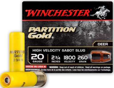Winchester Ammo SSP20 Partition Gold High Velocity Sabot Slug 20 Gauge 2.75" 260 GR 5 Bx/ 20 Cs