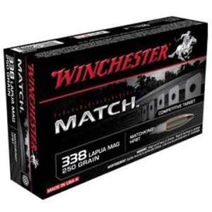 Winchester Ammo S338LM Match  338 Lapua Mag 250 gr Sierra MatchKing Boat-Tail Hollow Point (BTHP) 20 Bx/ 10 Cs
