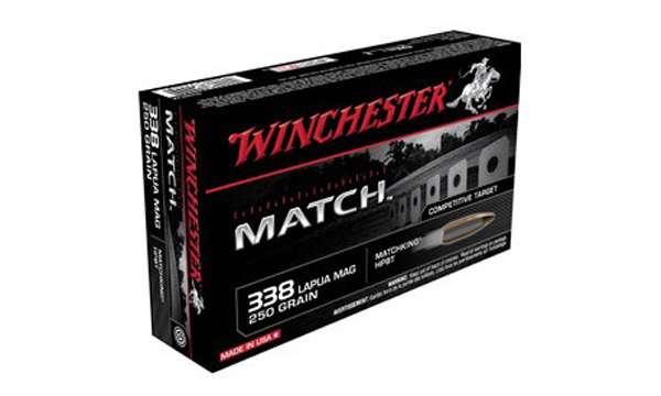 Winchester Ammo S338LM Match  338 Lapua Mag 250 gr Sierra MatchKing Boat-Tail Hollow Point (BTHP) 20 Bx/ 10 Cs