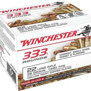 Winchester Ammo 22LR333HP USA  22 LR 36 gr Copper Plated Hollow Point (CPHP) 333 Can/ 10 Cs