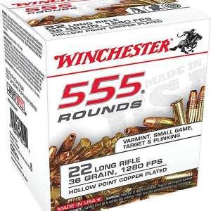 Winchester Ammo 22LR555HP USA  22 LR 36 gr Copper Plated Hollow Point (CPHP) 555 Can/ 10 Cs