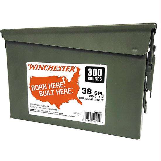 Winchester Ammo WW38C USA  38 Special 130 gr Full Metal Jacket (FMJ) 300 Can/ 2 Cs