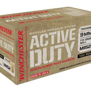 Winchester Ammo WIN9MHSC Active Duty  9mm Luger 115 gr Full Metal Jacket Flat Nose (FMJFN) 100 Bx/ 5 Cs