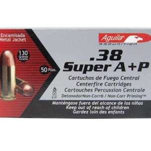 Aguila 1E382112 Pistol  38 Super +P 130 gr Full Metal Jacket (FMJ) 50 Bx/ 20 Cs