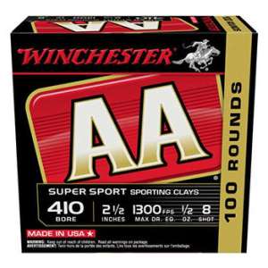 Winchester Ammo AASC418VP AA Sporting Clay 410 Gauge 2.50" 1/2 oz 8 Shot 100 Bx/ 25 Cs (Value Pack)