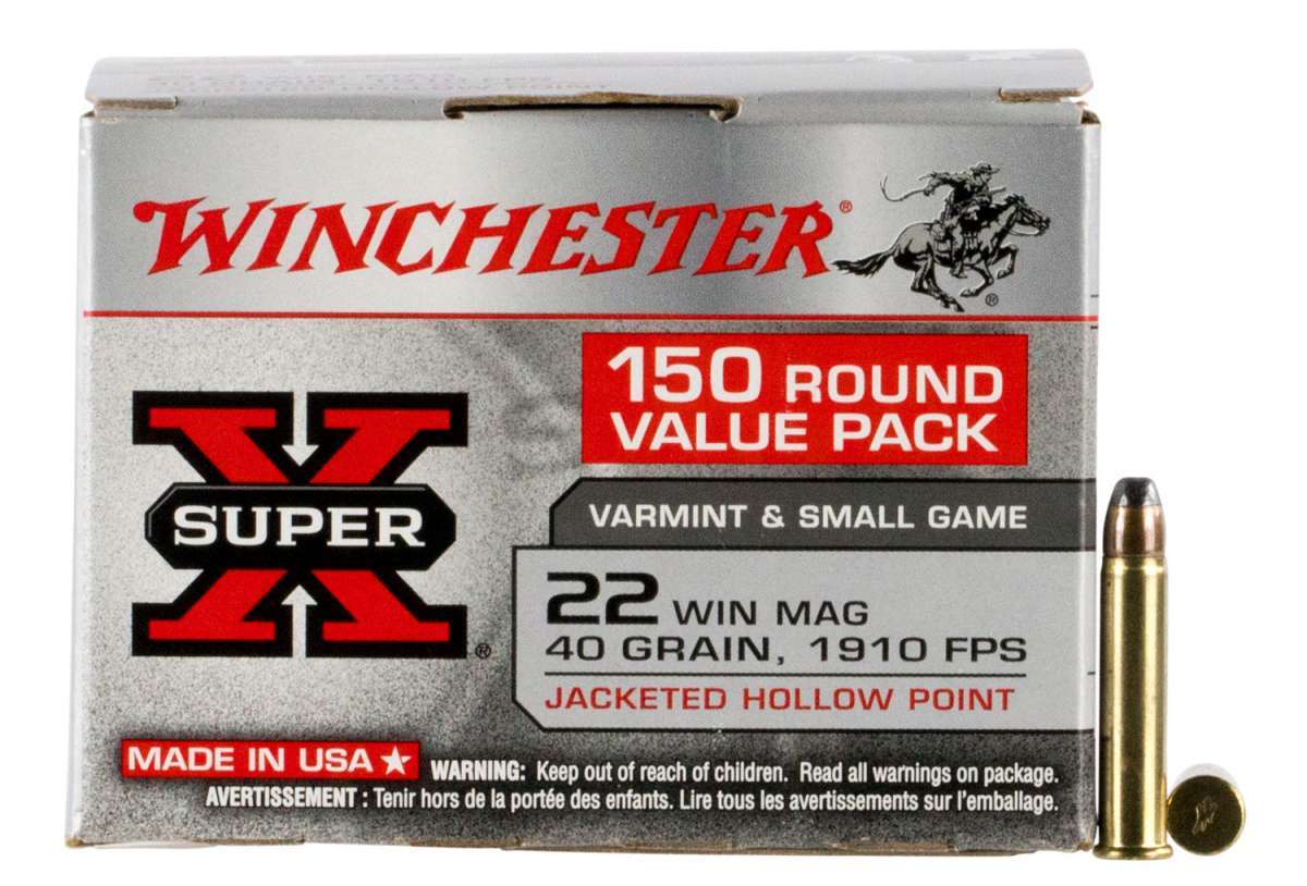 Winchester Ammo X22MH150 Super-X 22 Mag 40 gr Jacketed Hollow Point (JHP) 150 Bx/ 10 Cs (Value Pack)