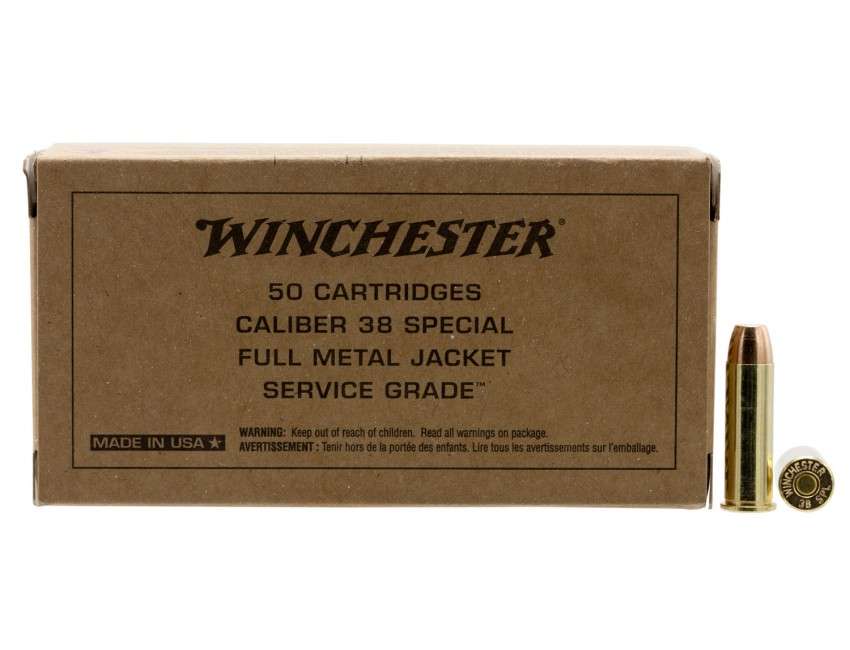 Winchester Ammo SG38W Service Grade  38 Special 130 gr Full Metal Jacket Flat Nose (FMJFN) 50 Bx/ 10 Cs
