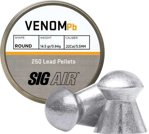 AIRGUN, VENOM PELLET, .22 CAL, ROUND, LEAD, 14.5GR, 250CT, BLISTER PACK