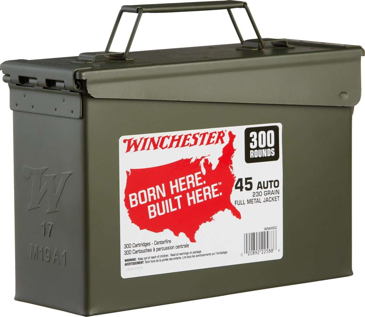 Winchester Ammo WW45C USA 45 ACP 230 gr Full Metal Jacket (FMJ) 300 Can/ 2 Cs