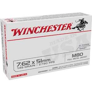 Winchester Ammo WM80 USA  7.62x51mm NATO 149 gr Full metal Jacket Lead Core (FMJLC) 20 Bx/ 25 Cs