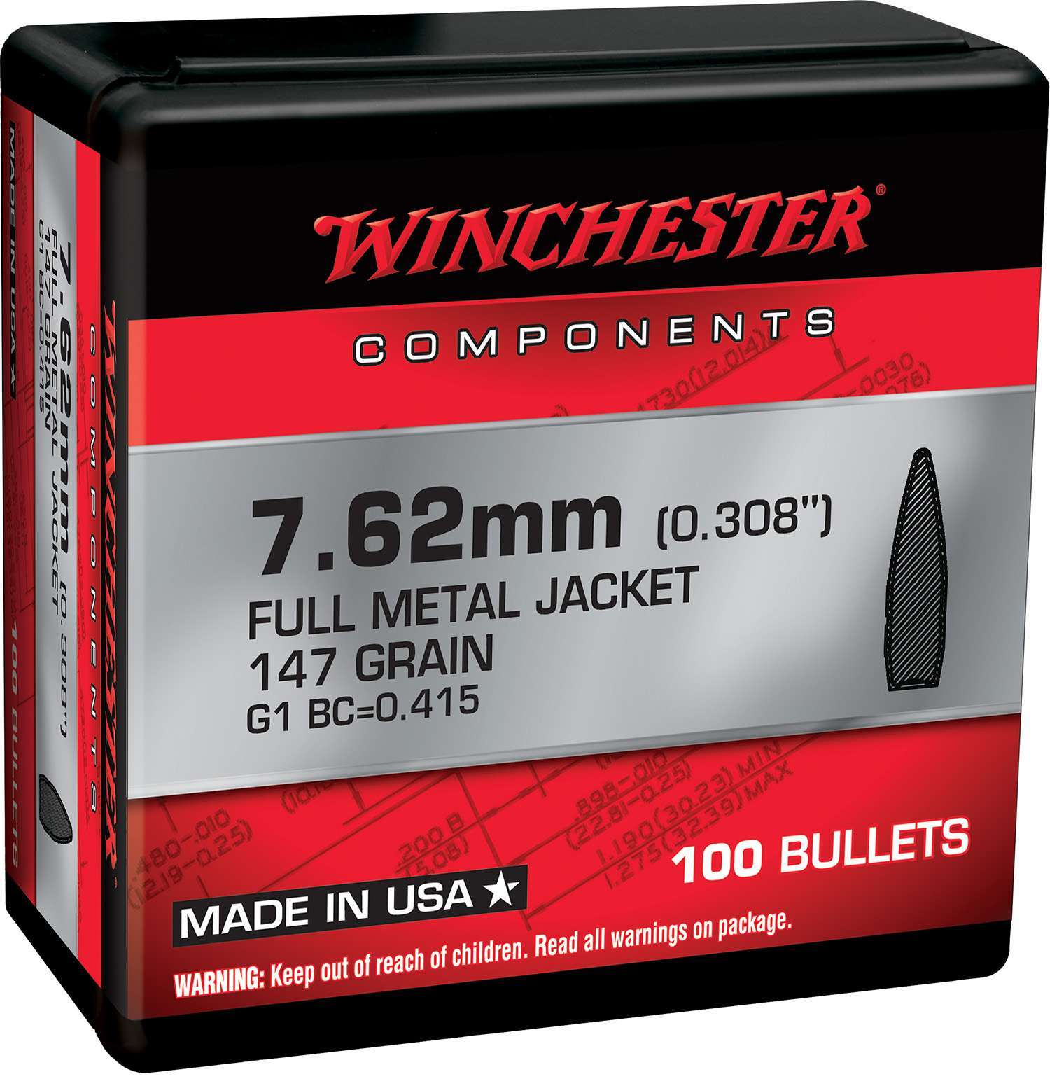 WIN WB762M147X BUL 7.62 147 FMJBT RETL 100/10