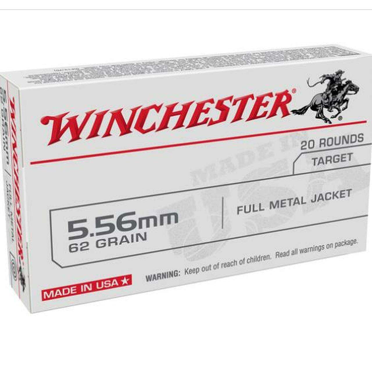Winchester Ammo USA5562 USA 5.56x45mm NATO 62 gr Full Metal Jacket (FMJ) 20 Bx/ 50 Cs