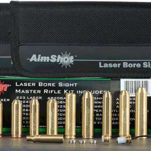 AimShot Master Kit Multi-Caliber Bore Sight with Red 650nM Laser, Uses L736 Button Cell Batteries & 2 AAA Batteries for Battery Pack for Rifles (Batteries Not Included)