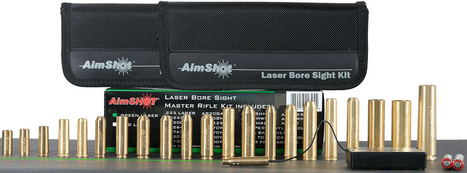 AimShot Master Kit Multi-Caliber Bore Sight with Green 532nM Laser & Uses 2 AAA Batteries for Rifles (Batteries Not Included)