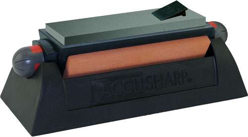 Accusharp 064C Tri-Stone Sharpening System Coarse, Medium, Fine Alumina-Oxide Sharpener Rubber Handle Black